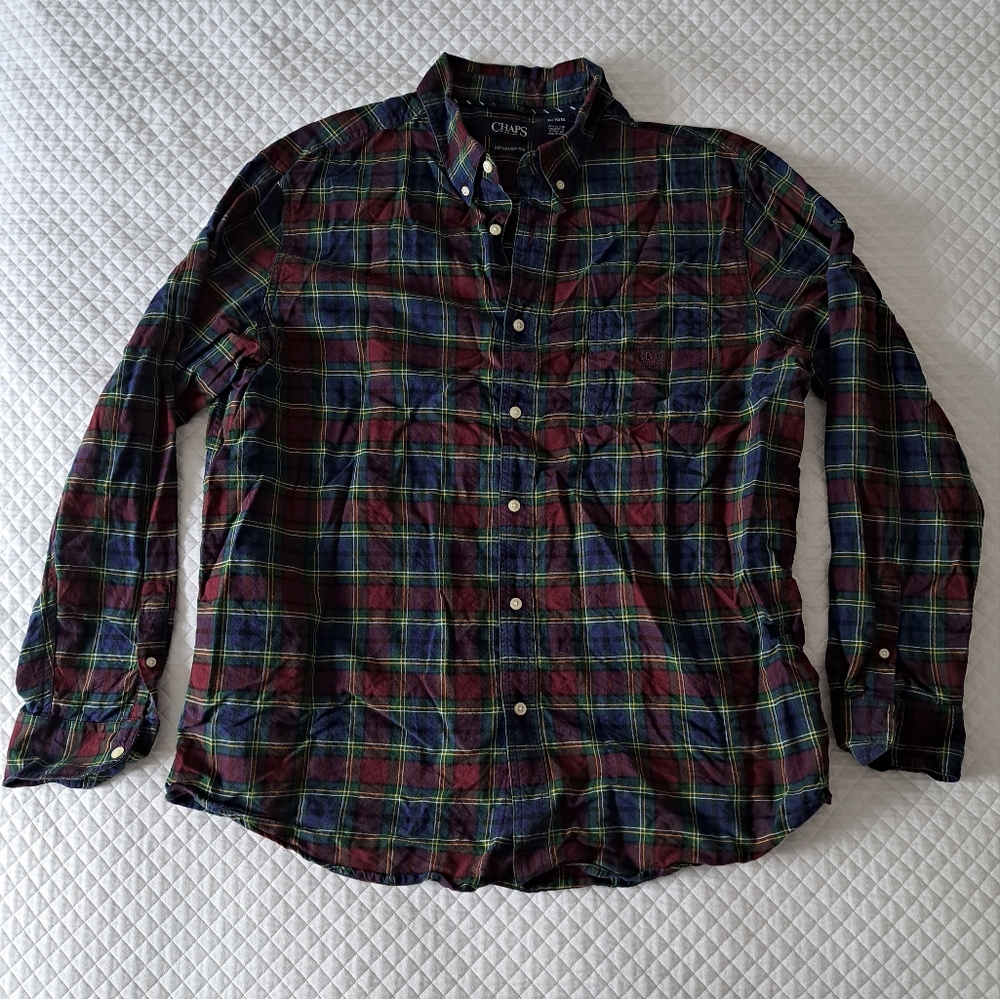CHAPS Flannel Shirt Men's Extra Large Button Up Plaid Size XL